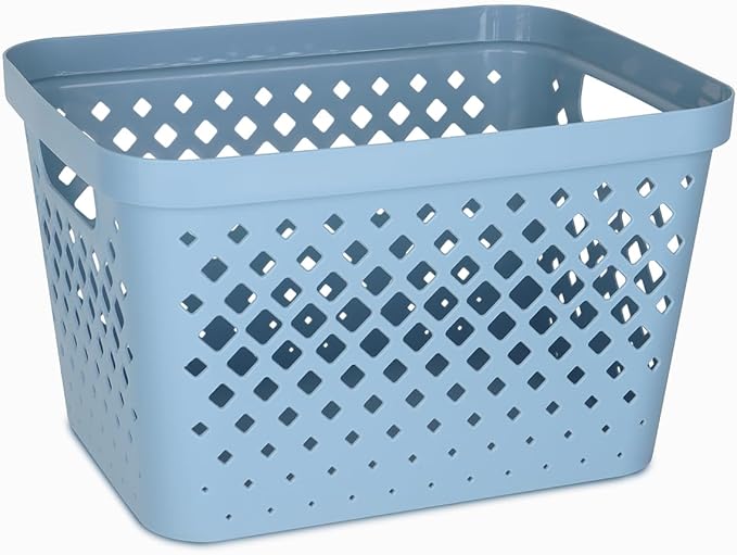 Glad Plastic Storage Basket Set, Value Pack of 6 | Open Storage Bins for Shelves, Bathroom, Pantry, Closet | Nesting Organizer Boxes with Handles, 4 Gallon, Marina Blue