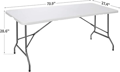 SUPER DEAL 6FT Folding Table for Indoor Outdoor, Portable Heavy Duty Fold-in-Half Plastic Dining Picnic Party Camping Table with Carrying Handle