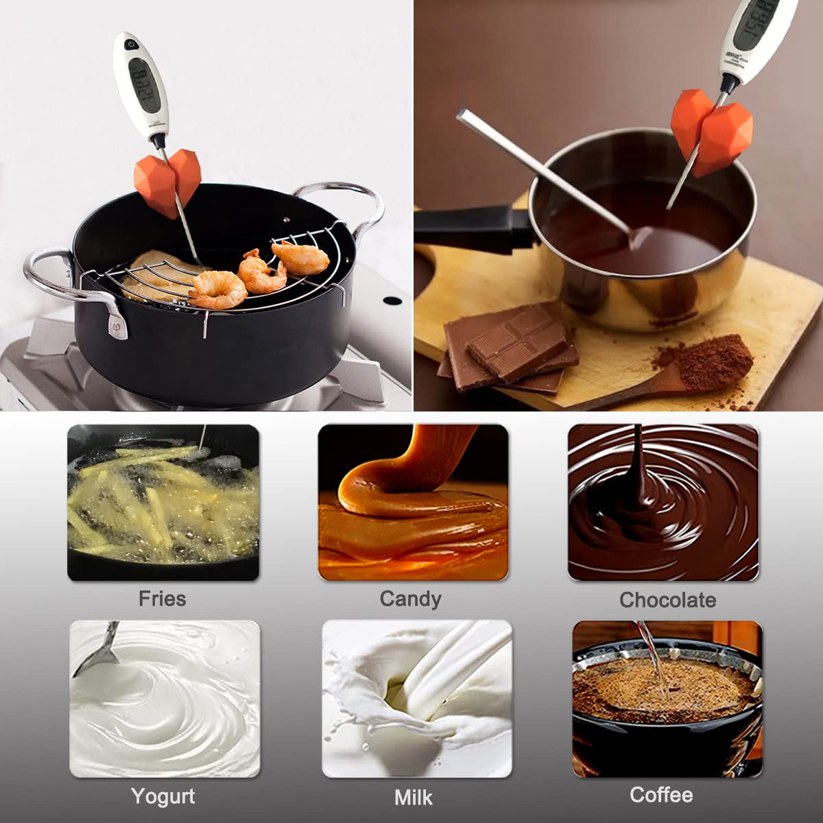 2Pcs Silicone Non-Scratch Pot Clip, Candy Thermometer Pot Clip for Candy Making, Hand-Free Holder to Measure Temperature of Candy, Oil, Milk