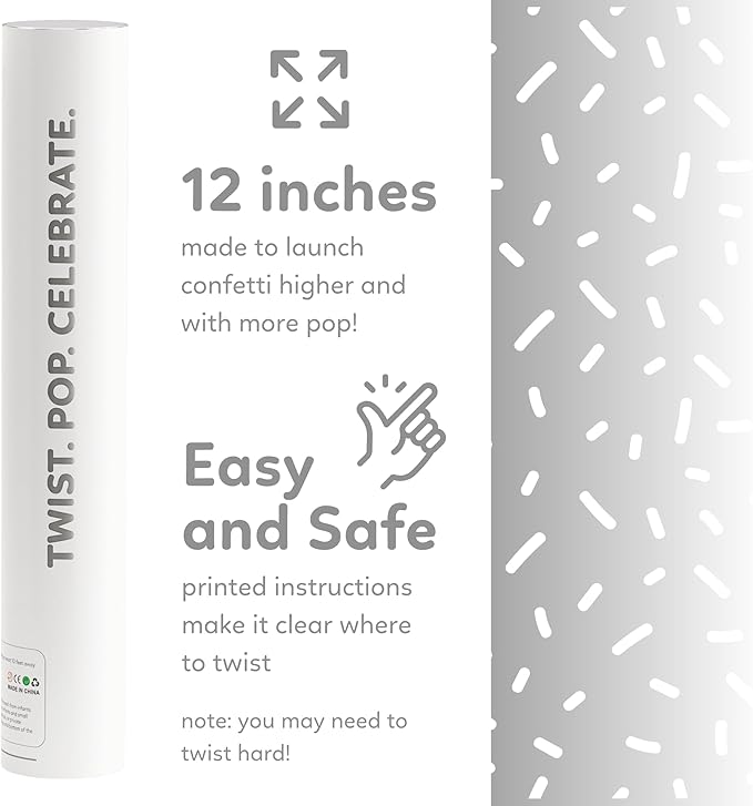White Biodegradable Confetti Poppers Confetti Cannon | 6 Pack | Party Poppers Decoration for Wedding Exit, Graduation, Birthday | Wedding Party Favors | Launches 25 ft | 12 inch | TUR Party Supplies