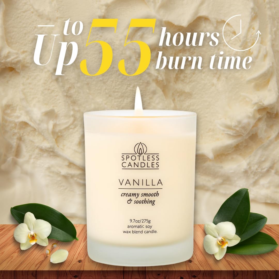 Vanilla Candle - 9.7 oz /275g Vanilla Scented Candle in Cream Frosted Glass Jar with Wooden Lid and Wooden Crackling Wick in a Luxurious Gift Box - Creamy, Smooth and Soothing