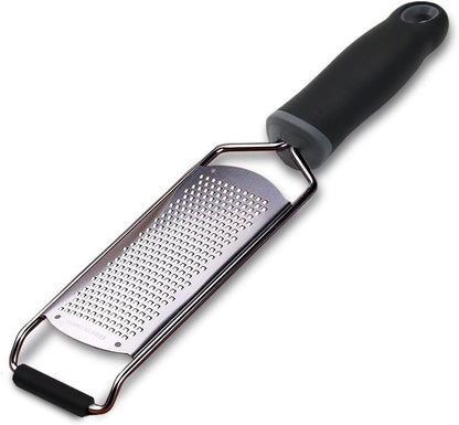 Wide Lemon Zester &amp; Cheese Grater, 18/8 Stainless Steel with Cover, Black | Extra-wide Fine Grating Surface for Citrus, Parmesan, Ginger and Garlic, 18/8 Stainless Steel Blade, Non-slip Top Pads, Cover
