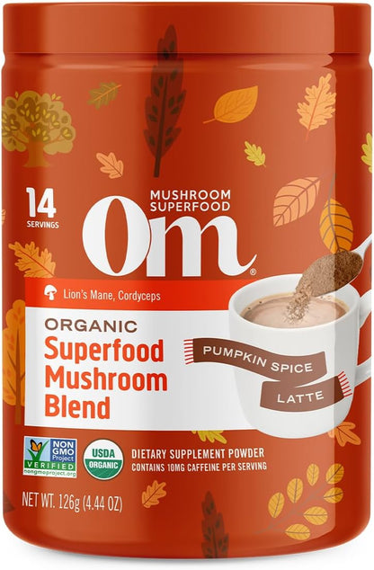 Om Mushroom Superfood, Organic Mushroom Pumpkin Spice Latte Blend, 4.44 Ounce