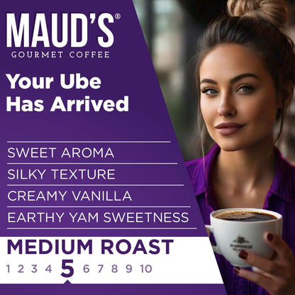 Maud's Vanilla Ube Flavored Coffee Pods, 18 ct, Medium Roast Flavored Coffee in Recyclable Single Serve Pods – 100% Arabica Beans