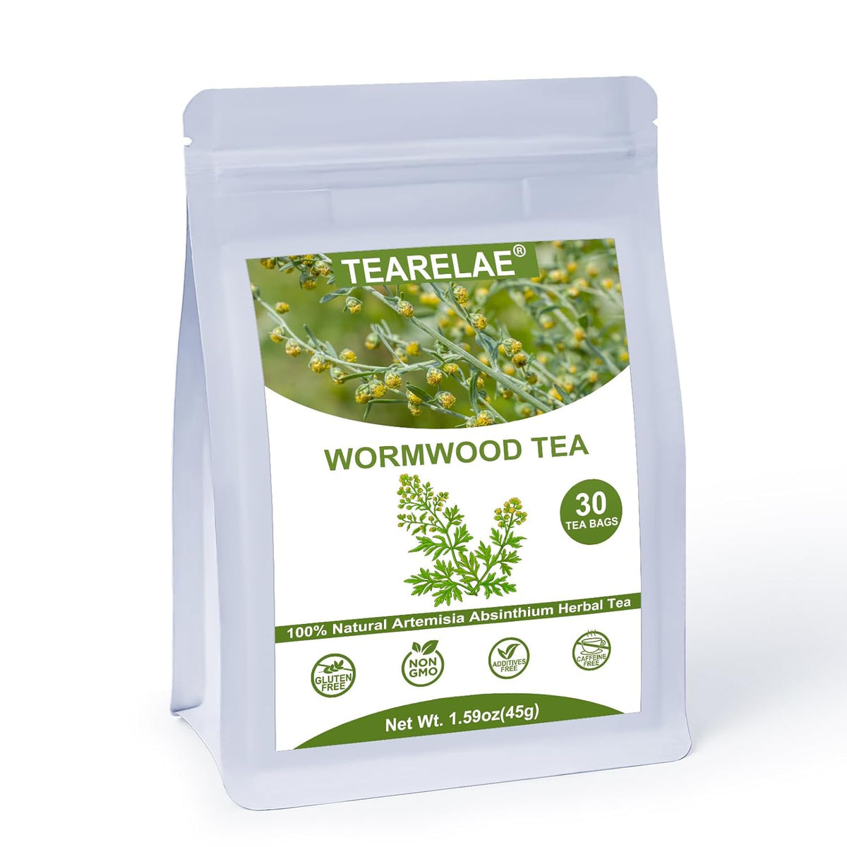 Tearelae - Wormwood Tea Bags, 30 Count - Premium Natural Wormwood Herb - Non-GMO - Caffeine-free - Support Healthy Digestion