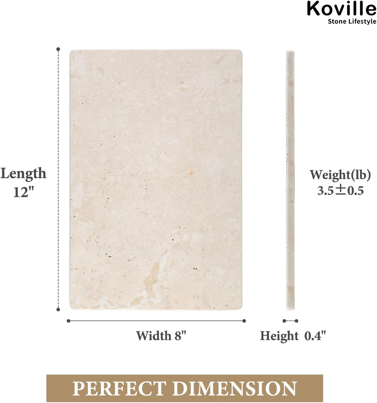 Koville Natural Travertine Marble Cutting Board for Kitchen Counter, 12" x 8" Real Stone Slab Marble Cheese Board for Home Decor