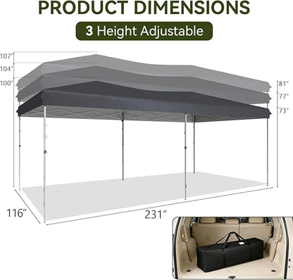 Aoxun 10x20 Pop Up Canopy Tent with 6 Removable Sidewalls, One Push Party Tent Waterproof Outdoor Canopy with 3 Adjustable Height, Portable Tents for Parties, Wedding, Commercial, Market