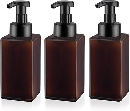 3 Pack Foaming Soap Dispenser Empty Plastic Foam Pump Bottle Refillable Foam Soap Bottle Dispenser for Shampoo Liquid Soap Face Wash (Brown, 450ml/15oz)