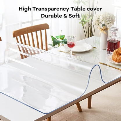 Large Thick Vinyl Clear PVC Conference Table Cover Protector 42x100 Inch Plastic Vinyl Rectangle Exhibition Stand Pad Cover Wood Dining Room End Artwork Banquet Tabletop Protective Waterproof Wipeable