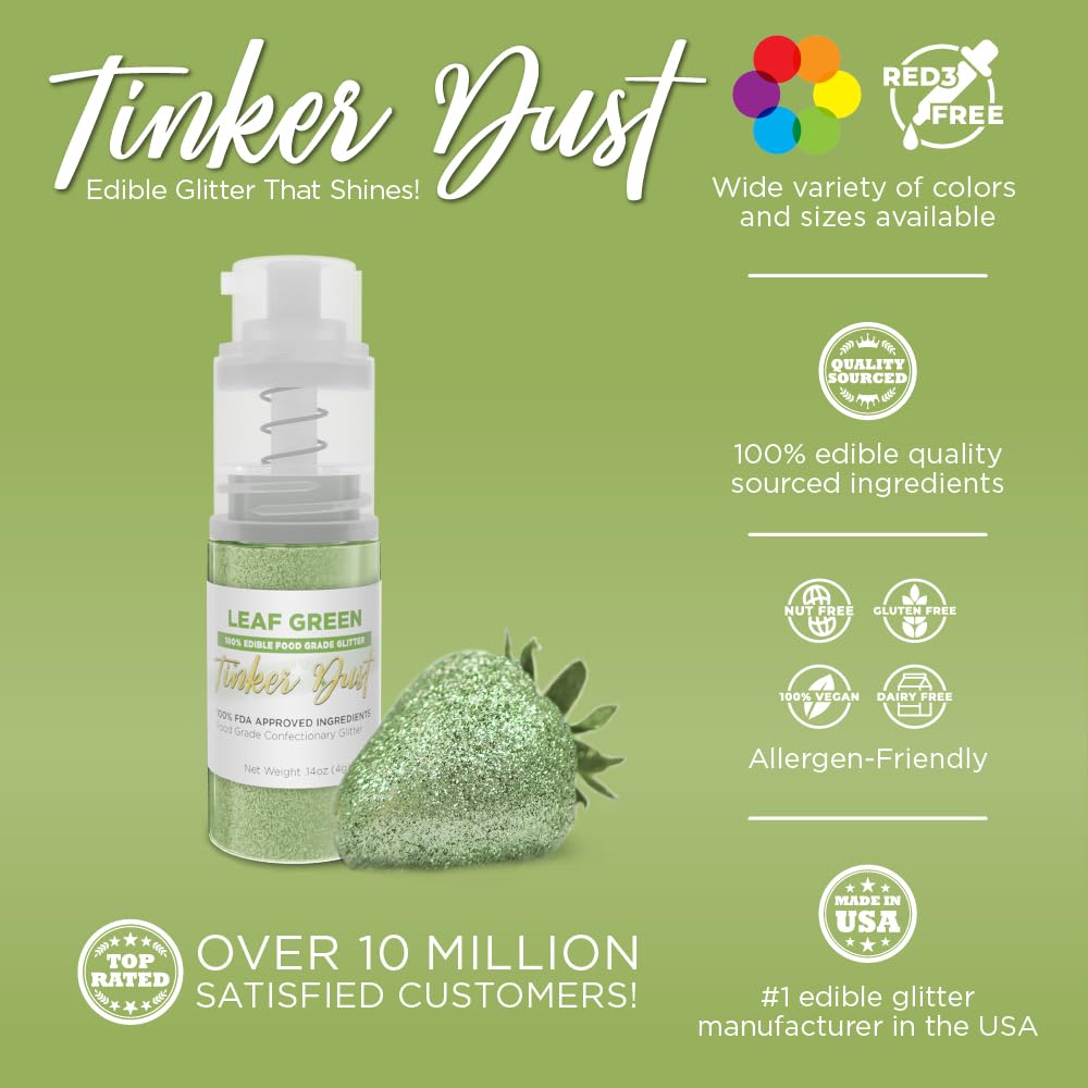 Bakell - Leaf Green Tinker Dust (4g, 1x Mini Spray Pump) Edible Glitter for Food, Desserts, and Beverages!
