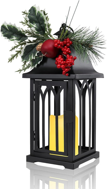 Christmas Decorative for Home, 15.7" Outdoor Large Lanterns Waterproof Christmas Decor Lanterns Decorative Hanging Lantern for Fireplace Table Centerpieces, Porch, Patio Black