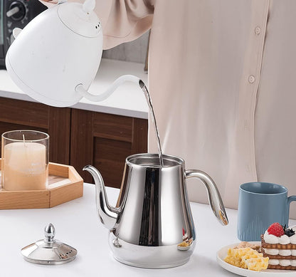 SANQIAHOME Stainless Steel Teapot with strainer Tea Pot With Removable Infuser or filter for Loose Leaf and Tea Bags cold water Pitcher Tea Maker Dishwasher Safe (silver, 1550ml(51Oz))