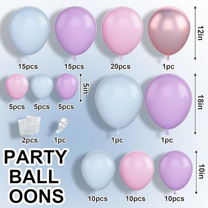 Pink Blue Balloon Arch Kit with Macaron Purple, Blue & Purple Party Balloons for Birthday, Wedding, Baby Shower Decorations