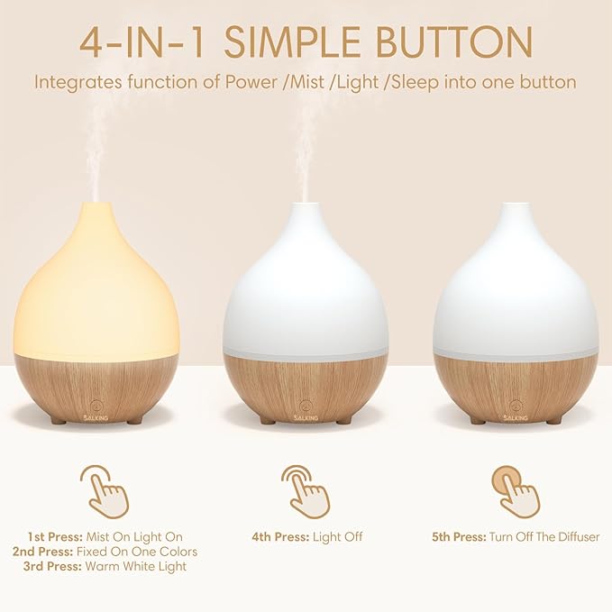 SALKING Essential Oil Diffuser (Set of 2), 100ml Small Aromatherapy Diffuser with Auto Shut-Off, Ultrasonic Diffusers for Essential Oils, Cool Mist Humidifier with Warm White Lights, for Office Home