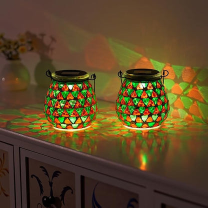 Starsoul 4 Pack Solar Lanterns Outdoor Waterproof, Vibrant Mosaic Hanging Solar Lights, Decorative Solar Lantern for Outside Garden Decor