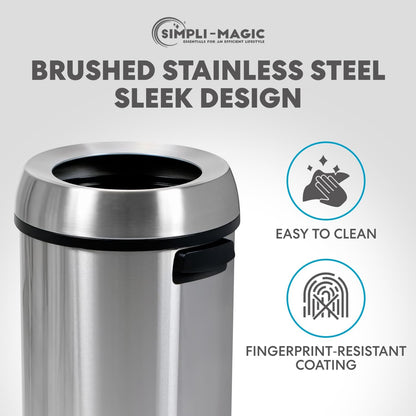 Simpli-Magic 65 Liter Open Top Trash Can, Commercial Grade, Stainless Steel