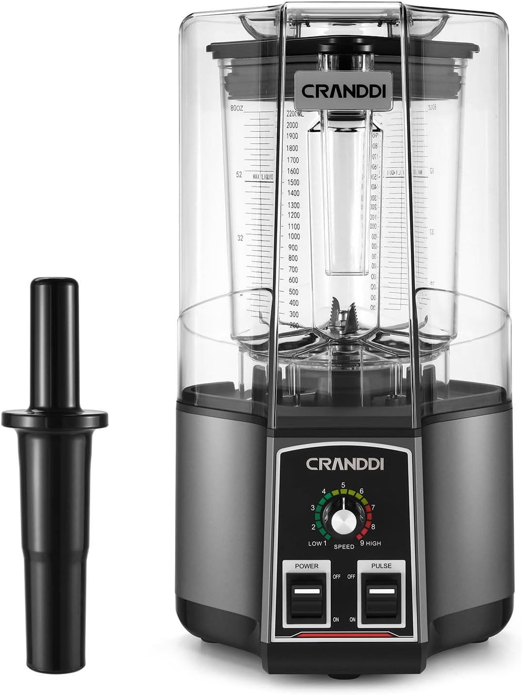 CRANDDI Commercial Blender for Crushing Ice, Chopping, Grinding, Blending, 1500W 80oz Blender with Tamper and Removable Soundproof Cover, K85 (Grey)
