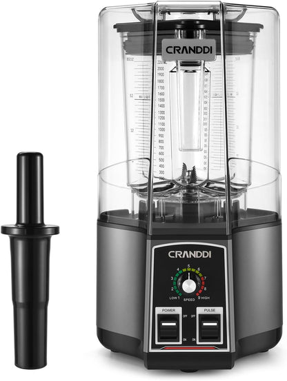 CRANDDI Commercial Blender for Crushing Ice, Chopping, Grinding, Blending, 1500W 80oz Blender with Tamper and Removable Soundproof Cover, K85 (Grey)