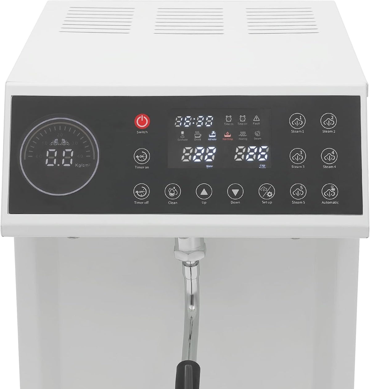8L/2.11gal Commercial Steam Milk Frother, 3000W 5-Gear Fast Heating Milk Steamer Machine Electric Steam Milk Frothing Machine Espresso Coffee Milk