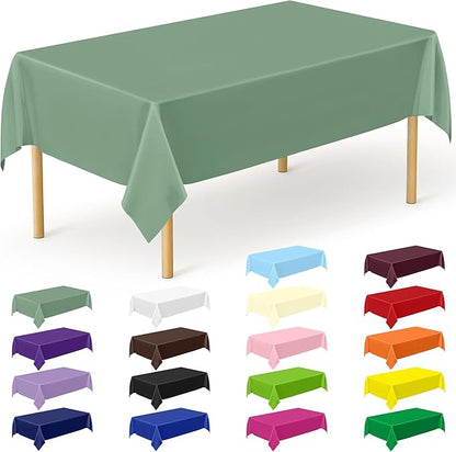 QZYL 12 Pcs Rectangle Tablecloth, 54 X 108 Inches Plastic Table Cover, Sagegreen Disposable Table Cloth Party Decorations, Robust Table Cover Birthday Party, Baptism Decorations and Home Essentials
