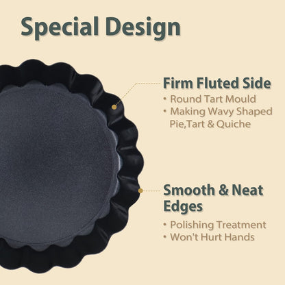 Mini Tart Pans Removable Bottom: Nonstick 4 Inch Quiche Pan Fluted Edge Set of 16 - Sturdy Carbon Steel Tart Molds for Baking