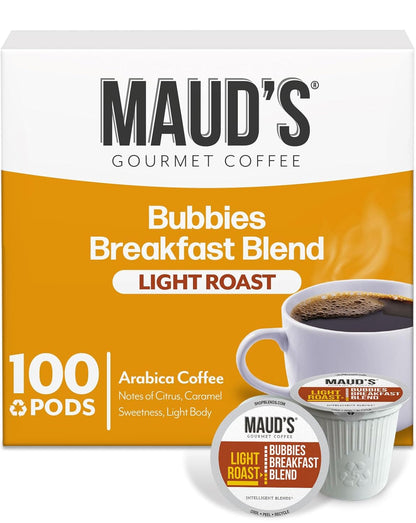 Maud's Breakfast Blend Coffee Pods, 100 ct, Light Roast Coffee in Recyclable Single Serve Pods – 100% Arabica Beans