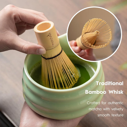 7 Pcs Matcha Set - Ceramic Bowl, Bamboo Whisk with Holder, Sifter, Schima Spoon, Spoon Rest and Tea Towel