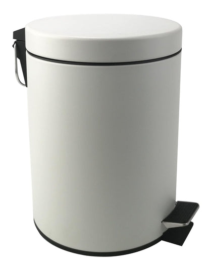Stainless Steel Small Trash Can with Lid & Step Pedal - 5 Liters/1.3 Gallon Soft Close Waste Basket with Removeable Inner Bucket - Garbage Can for Bathroom, Bedroom, Kitchen & Office (White)