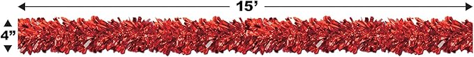 Beistle Metallic Festooning Garland Hanging Decorations, Christmas Party Supplies, Valentine's Day, 4" x 15', Red