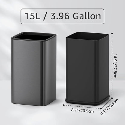 Mbillion 4Gal/15L Open top Trash Can with Removable Inner Bucket Small Waste Basket Stainless Steel Metal Trash Can for Bathroom Office,Brushed Black