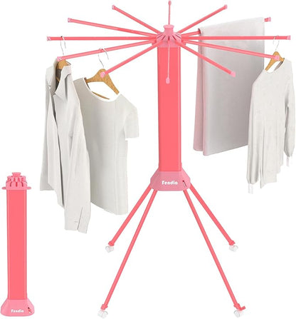 Clothes Drying Rack Foldable & Collapsible Drying Racks with 4-Leg Octopus Design, Large Capacity Space Saving Indoor Drying Rack for Bedroom,Balcony,Laundry for Indoor/Outdoor Use（Pink）