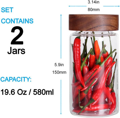 Saiool with Screw Cap (2-Units) kitchen jars, 580ML*2 Food Storage Canisters,Clear,Spice jars,Fermenting, Pickling, or DIY Decors and Projects