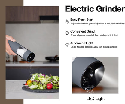 Stainless Steel Electric Salt and Pepper Grinder Set (Wedgwood Blue) - 2 Pack Rechargeable Mills with LED Light, 6 Adjustable Grind Modes & Rustproof Design - Premium Kitchen Tool with USB-C Charging