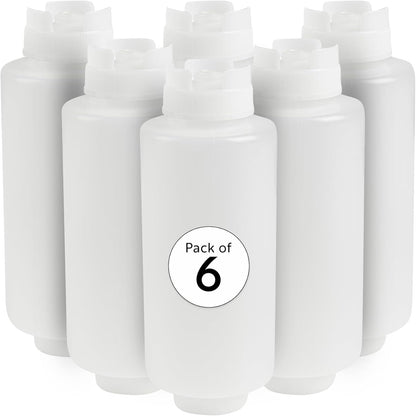 Restaurantware First In First Out 32 Ounce Condiment Squeeze Bottle 6 Refillable Lid FIFO Squeeze Bottle - Precision Dispensing Tip Flexible Clear Plastic Squeeze Bottle For Sauces