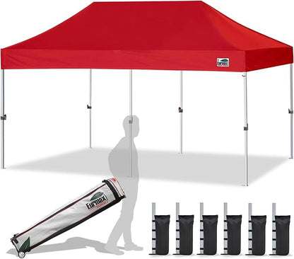 Eurmax USA 10x20ft Pop Up Canopy, Commercial Instant Tent for Outdoor Events, Patented No-Tip Rolling Storage Bag with 6 Sandbags,UV & Water Resistant,Heavy Duty Portable Shelter Gazebo,Red