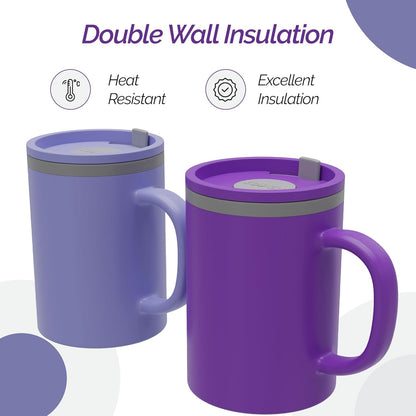 Copco Iconic 16oz Double Wall Insulated Desk Mug with Lid & Handle, Set of 2, BPA-Free Reusable Plastic, Spill-Proof, Microwave & Dishwasher Safe
