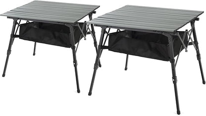 ARROWHEAD OUTDOOR 2-Pack 39" Aluminum Folding Camp Roll Up Table w/Adjustable Height, Undertable Mesh Storage, Carry Bag