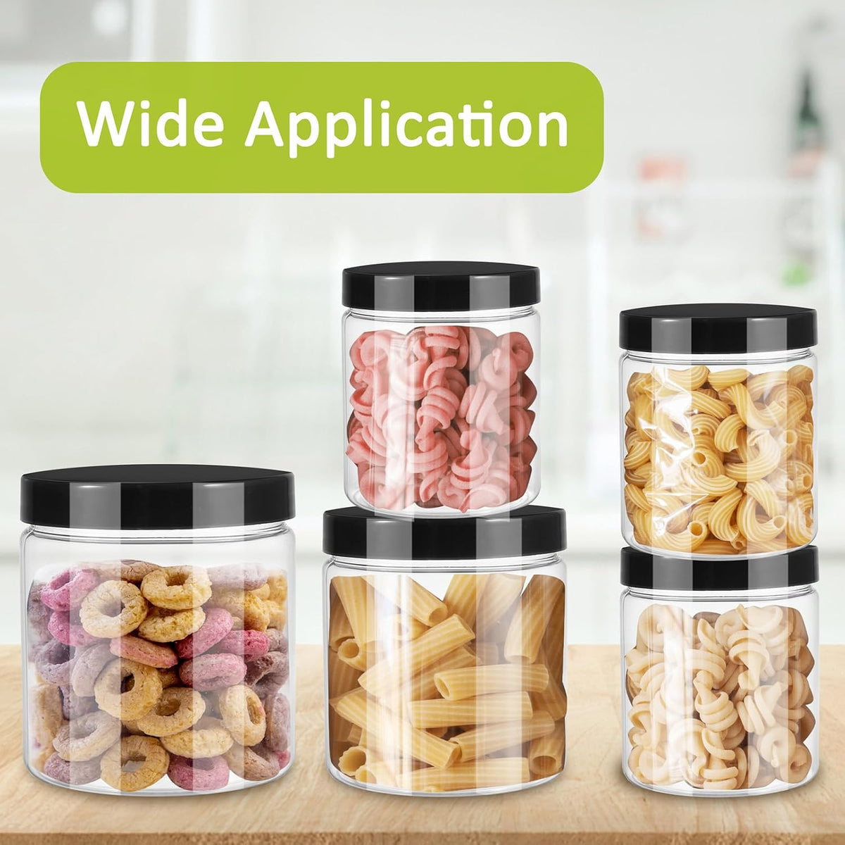 12pcs Plastic Jars with Lids 16 oz & 8 oz & 4 oz, Leakproof Storage Containers Clear Plastic Mason Jars for Peanut, Spice, Cookie