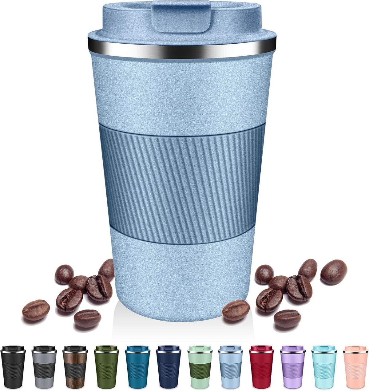 Insulated Coffee Tumblers with Flip Lid 12oz / 17oz, Stainless Steel Travel Coffee Mug Leak Proof, Vacuum Insulated Coffee Mug Reusable Cup