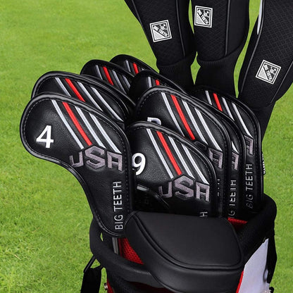 Big Teeth Golf Cover USA Stripe and Star Headcover Covers, Driver Fairway Wood Hybrid Headcovers Fits Blade Mallet Putter Iron and Woods with Magnetic Club Protector Pu Leather Golf Accessories