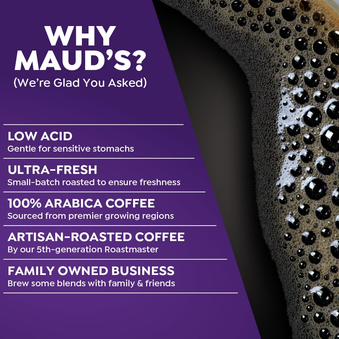 Maud's Vanilla Ube Flavored Coffee Pods, 18 ct, Medium Roast Flavored Coffee in Recyclable Single Serve Pods – 100% Arabica Beans