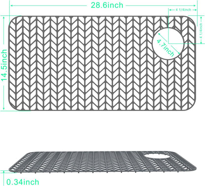 GUUKIN Sink Protectors for Kitchen Sink - 28.6"x 14.5" Silicone Kitchen Sink Mat Grid for Bottom of Farmhouse Stainless Steel Porcelain Sink with Right & Left Drain（Grey）, 2814R