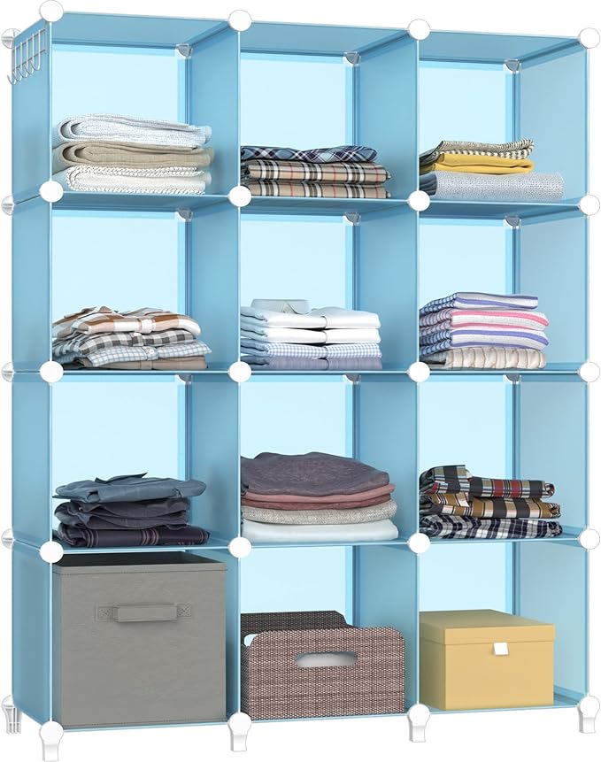 HOMIDEC Closet Organizer, 12-Cube Closet Organizers and Storage, Cube Storage Organizer for Kids, Closet, Bedroom, Bathroom, Office, Blue