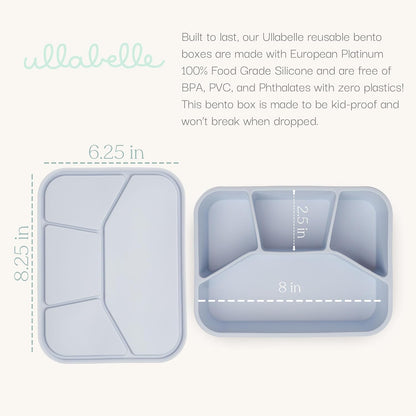 Ullabelle Leak Proof Bento Box Food-Grade Silicone Bento, BPA, Phthalate, Lead, & PVC Free - Lunch Box for Daycare, Kids, & Adults - Leak Resistant Sets With Lids Snack Box Container (Periwinkle 4)