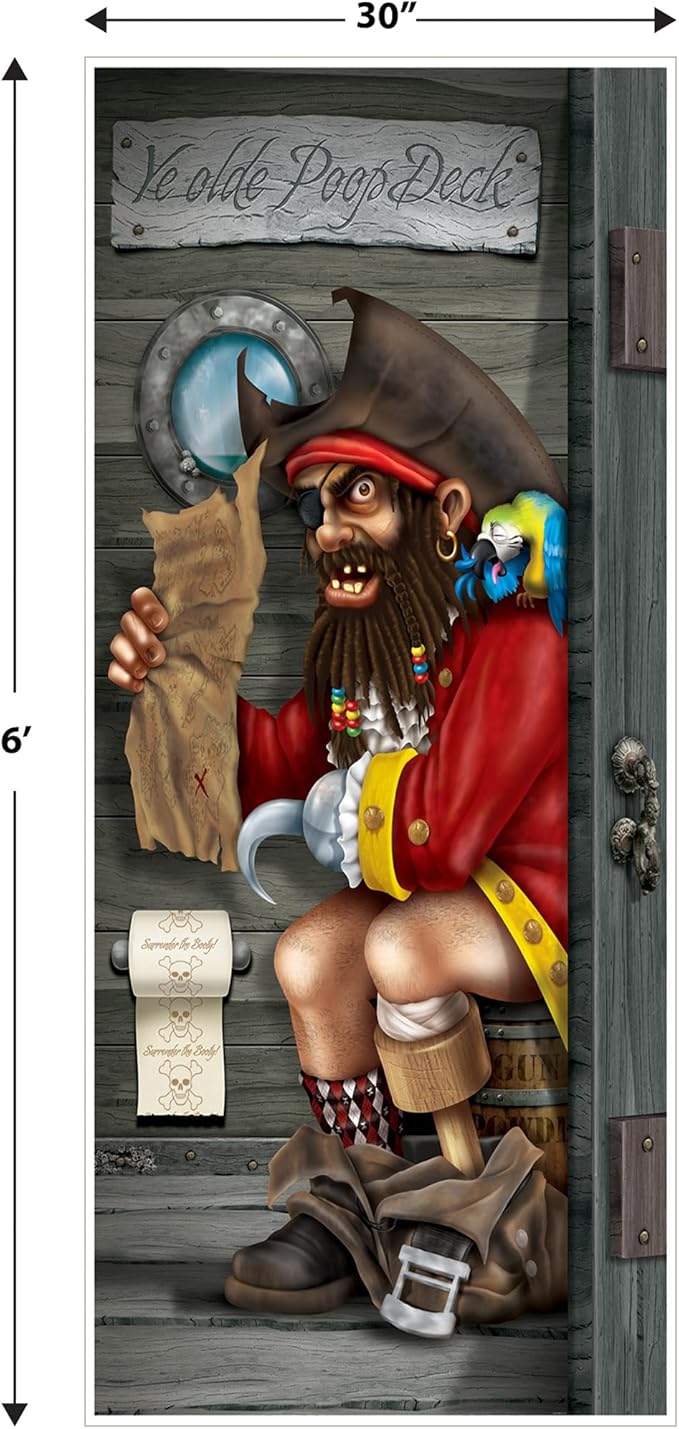Beistle Plastic Pirate Captain Restroom Door Covers, 5' x 30", Set of 2 - Novelty Bathroom Party Decorations, Funny Nautical Ship Deck for Themed Events & Parties