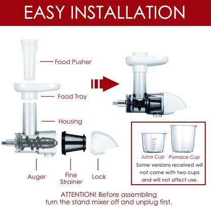 Masticating Juicer Attachment for KitchenAid Stand Mixers, Masticating Juicer, Slow Juicer Attachment for KitchenAid Stand Mixers, White(Machine/Mixer Not Included)