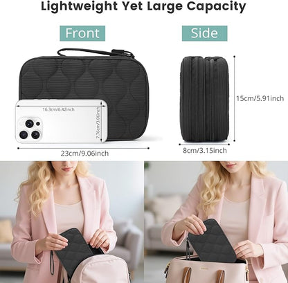 Skycase Tech Pouch - Lightweight Electronics Organizer Travel Case - Double Layers Cable Organizer - All-in-One Storage Bag for Charger, Cord, Phone, Flash Drive, Essentials