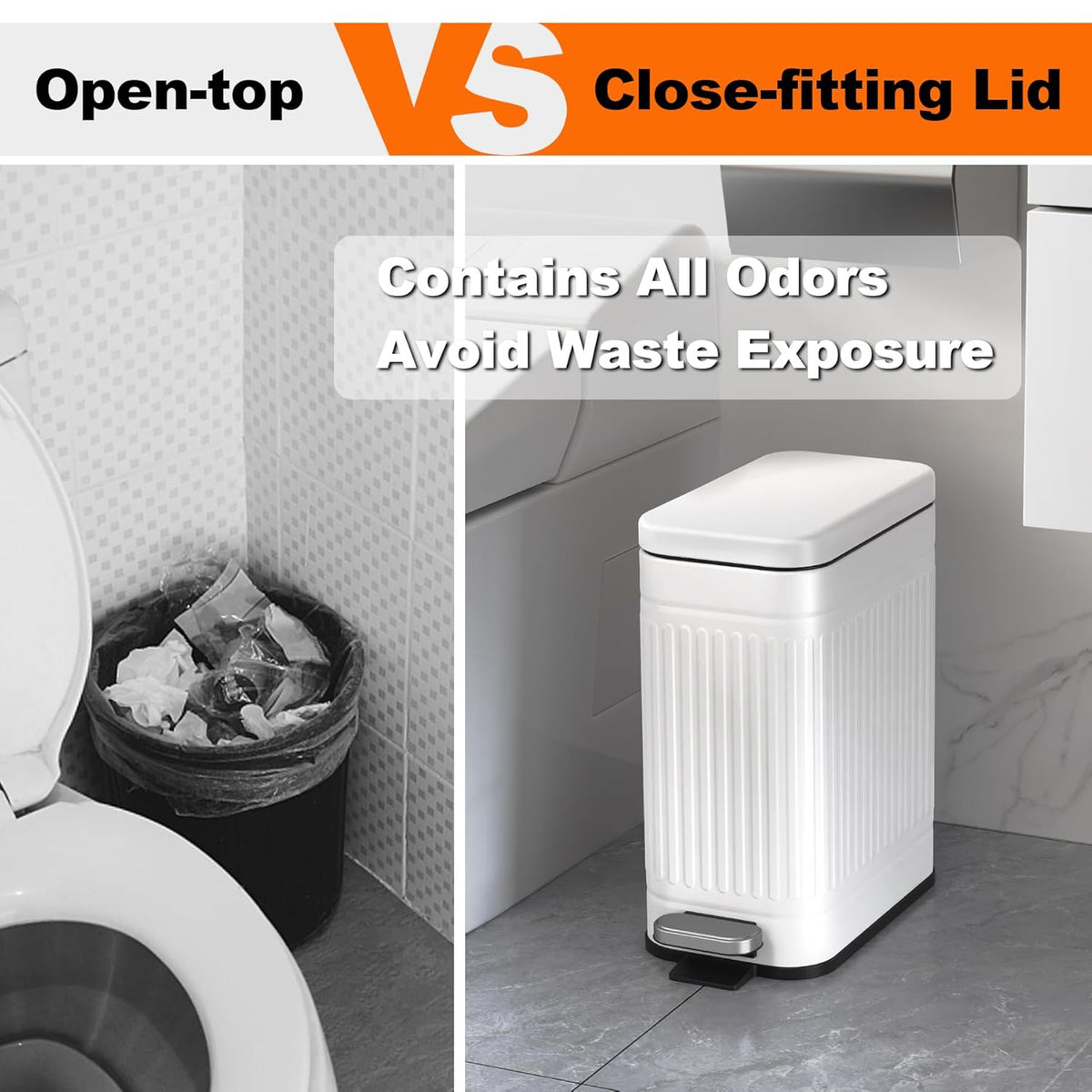 TrashAid Bathroom Trash Can with Lid, 2.6 Gallon Small Garbage Can Soft Close, Stainless Steel Step Waste Basket for Bathroom, Bedroom, Home Office, Laundry Room, Toilet, RV, White, 10 Liter