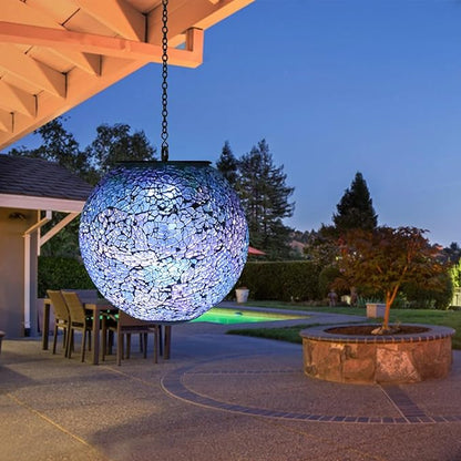 Solar Hanging Lantern Solar Outdoor Lanterns Mosaic Gazing Ball Outdoor Hanging Lights Outdoor Lights Waterproof Garden Patio Pathway & Yard Décor Blue