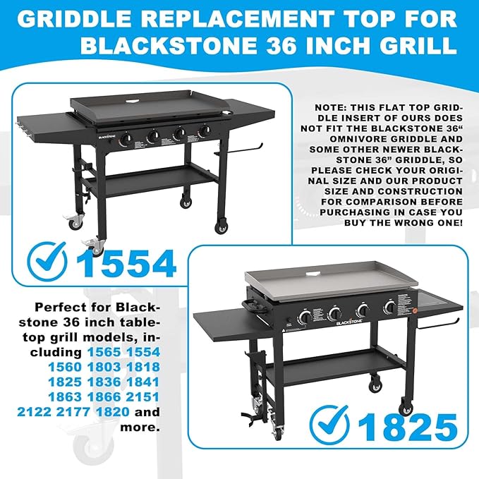 Flat Top Griddle Insert for Blackstone 36 Inch Griddle Powder Coated Steel Cooking Plate with Rear Grease System for Blackstone 1565 1554 1560 1803 1818 1825 1836